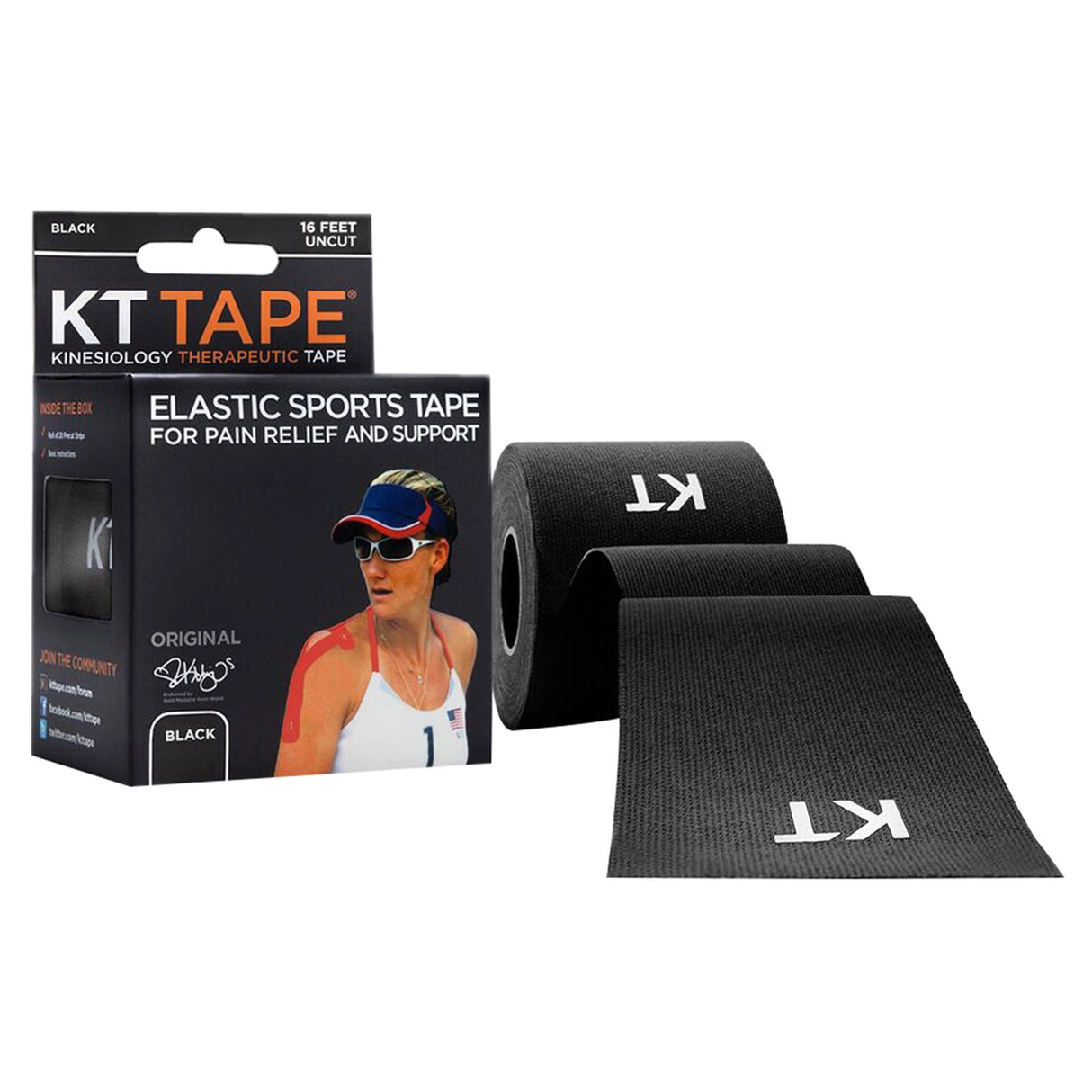 KT TAPE Cotton Kinesiology Tape - 16 ft Uncut Black