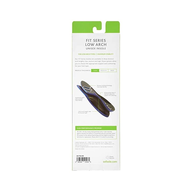Sof Sole FIT Insoles Low Arch packaging back