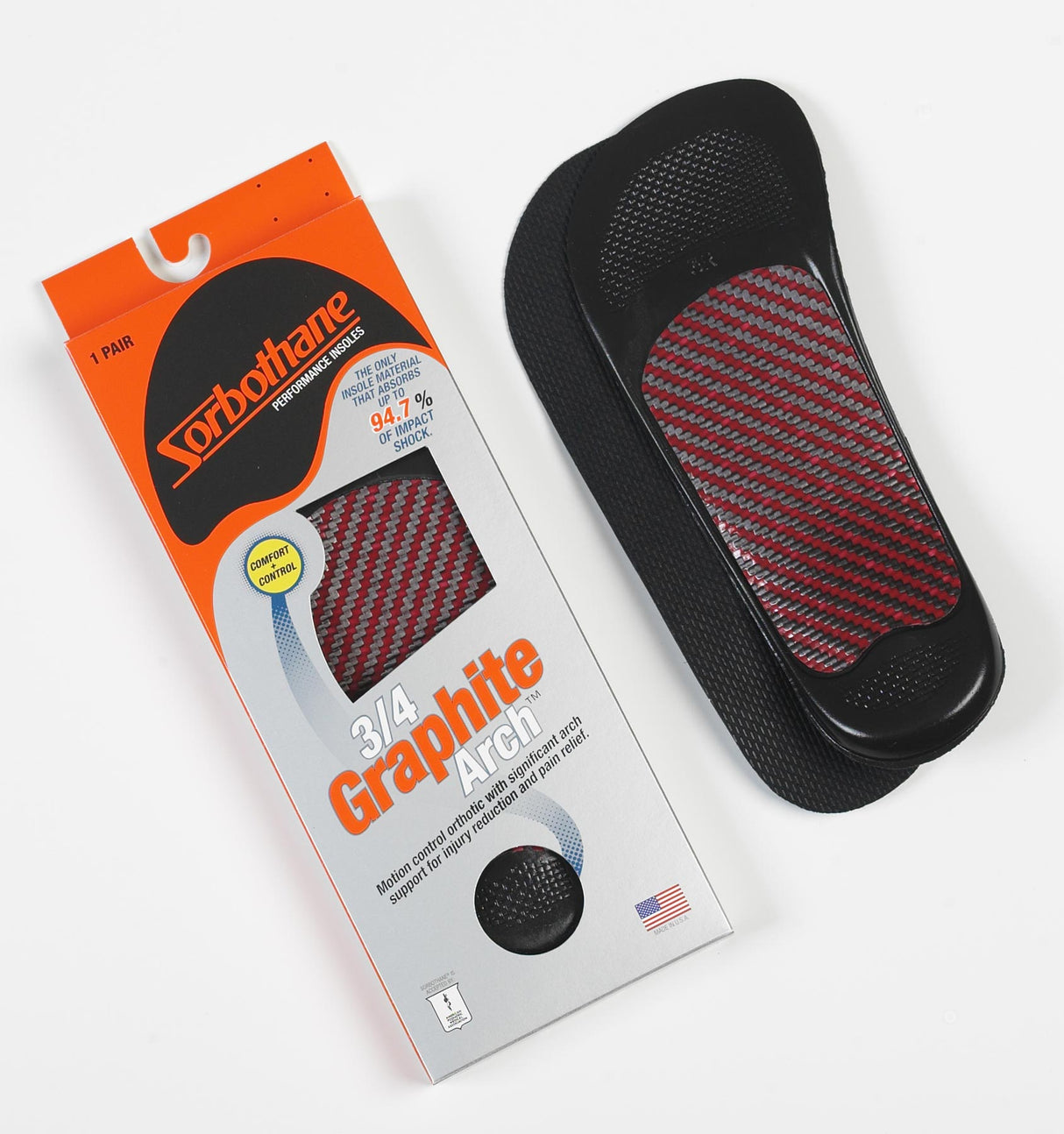 Sorbothane 3/4 Graphite Arch Insoles - Small: Women's 5-7