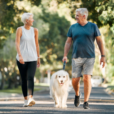 Image showing a man and woman walking a dog