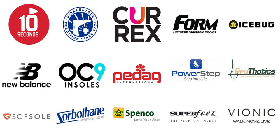 List of brand logos available at The Insole Store