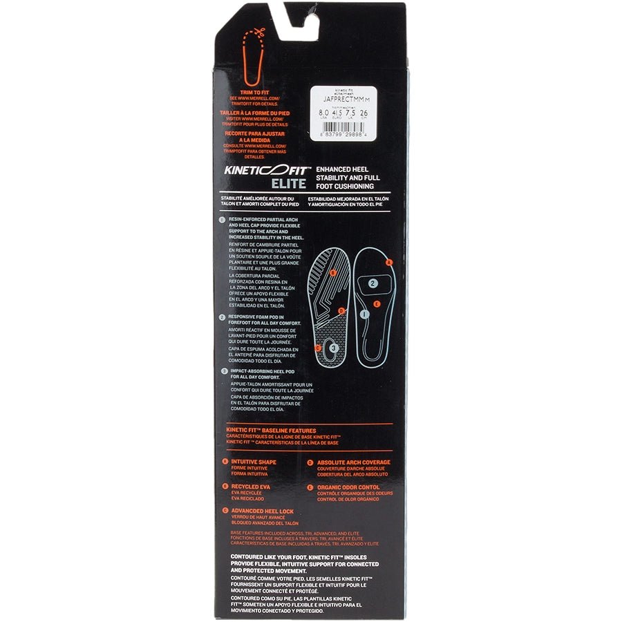 Merrell Kinetic Fit Elite/Mesh Footbed Packaging Back