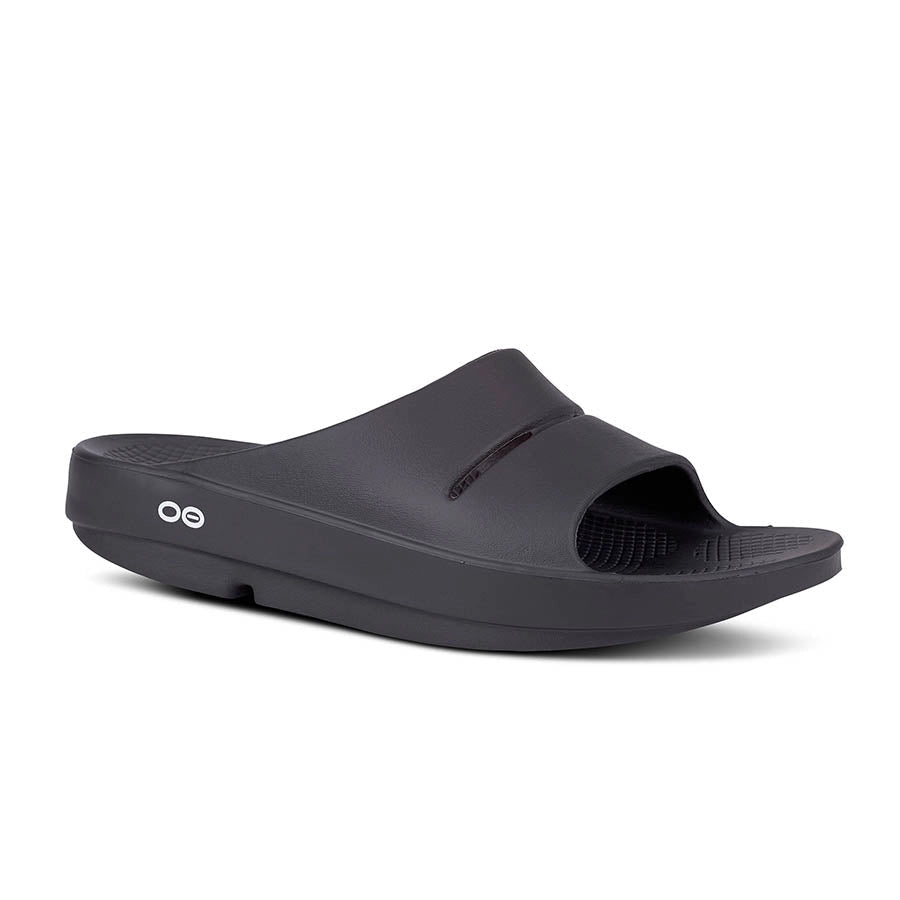 OOFOS OOahh Slides Black Angle