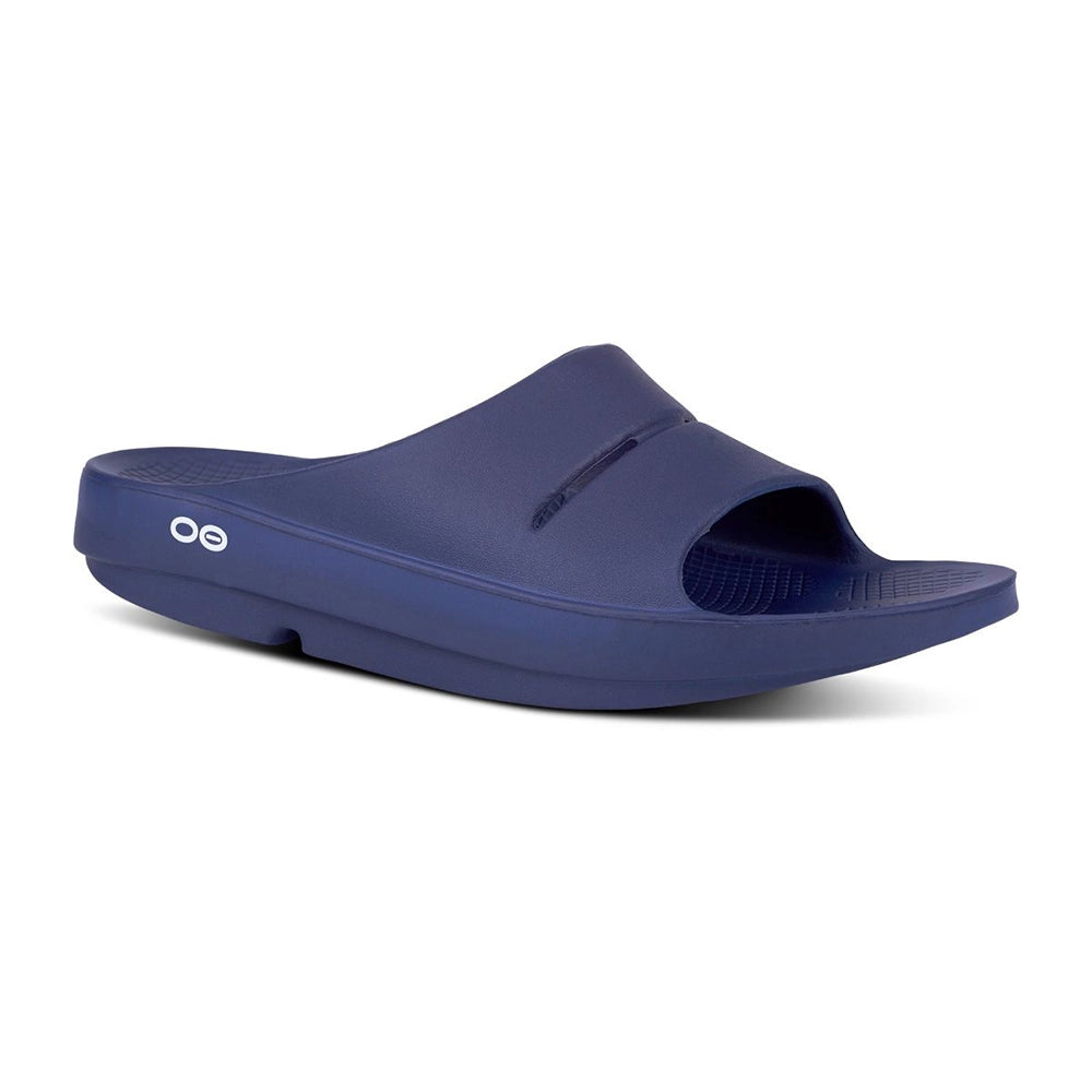 OOFOS OOahh Slides Navy Angle