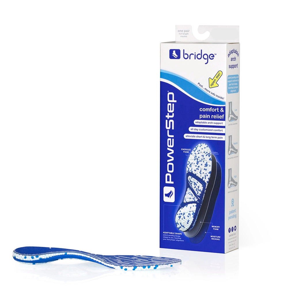 PowerStep Bridge Insole with Packaging Angled