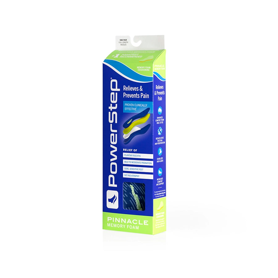 PowerStep Pinnacle Memory Foam Insoles packaging angled