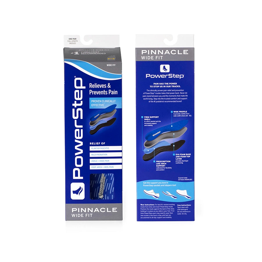 PowerStep Pinnacle Wide Fit Insoles packaging front and back