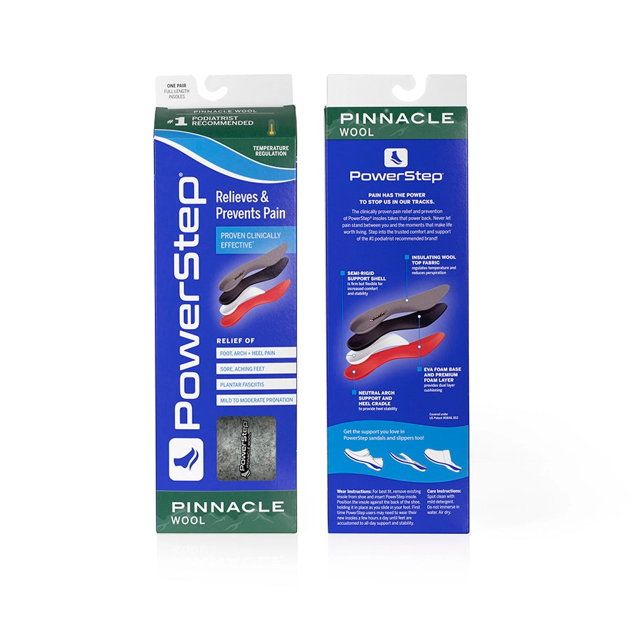 PowerStep Pinnacle Wool Insoles packaging front and back