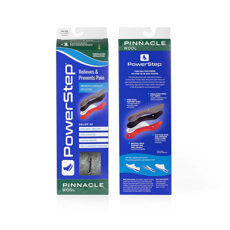 PowerStep Pinnacle Wool Insoles packaging front and back