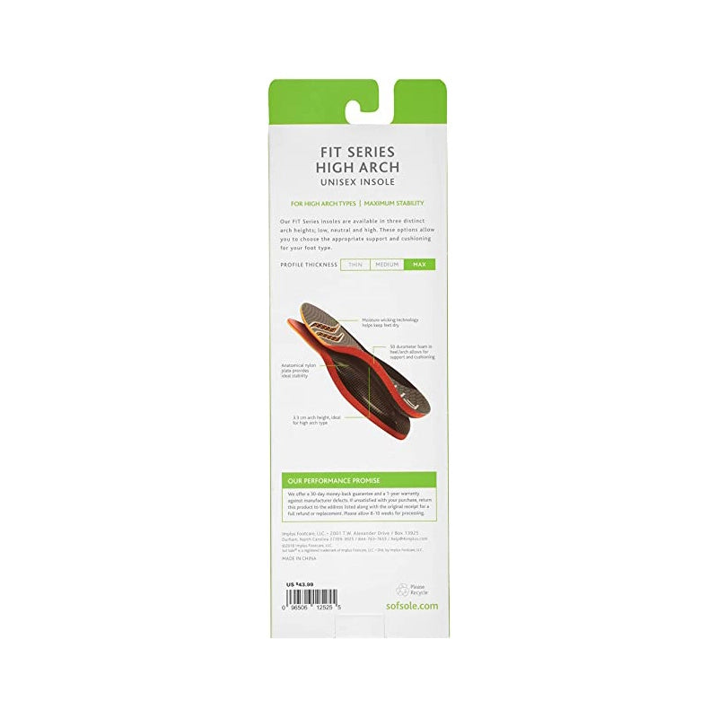 Sof Sole FIT Insoles High Arch packaging back