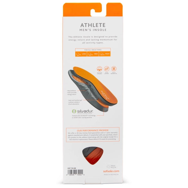 Sof Sole Athlete Performance Insoles packaging back