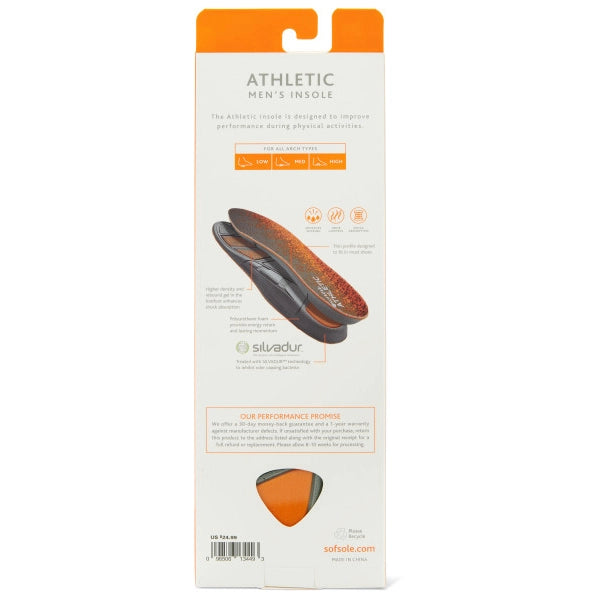 Sof Sole Athletic + Arch Performance Insoles packaging back