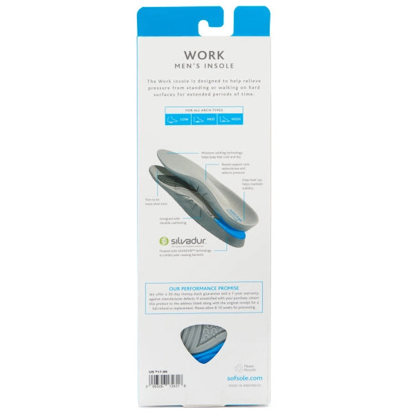 Sof Sole Work Performance Insoles packaging back