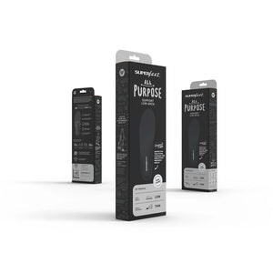 Superfeet Black All-Purpose Support Low Arch Insoles packaging