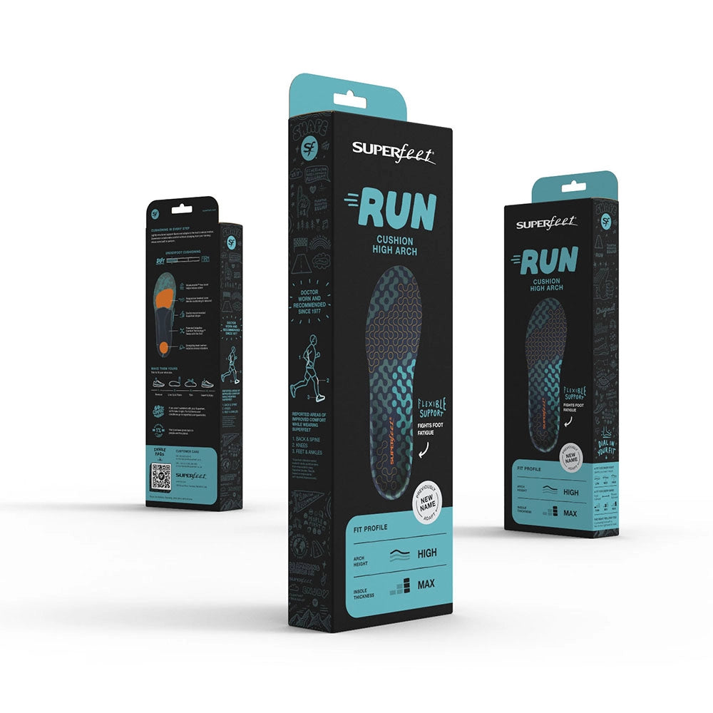 Superfeet Run Cushion High Arch Insoles packaging