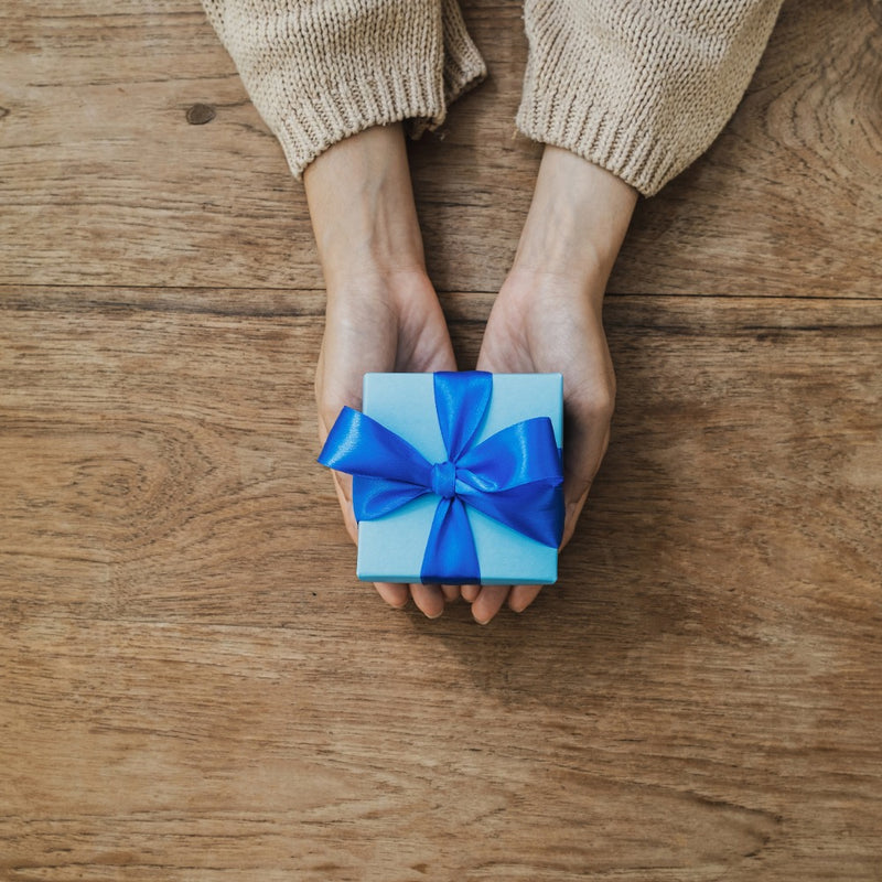 Hands holding wrapped present