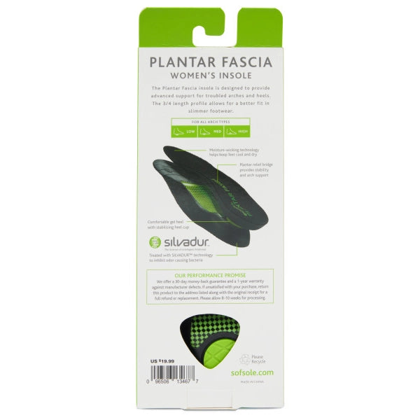 Sof Sole Full-Length Plantar Fascia Insoles packaging back