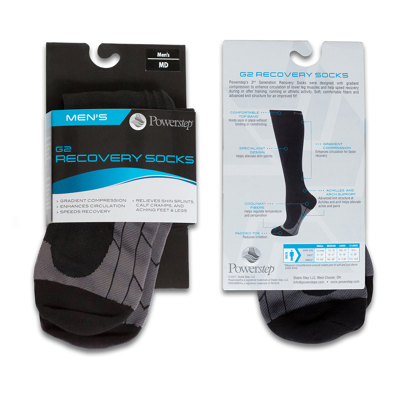 Powerstep G2 Compression Socks - Black and Gray Small : Men's 7 & Under
