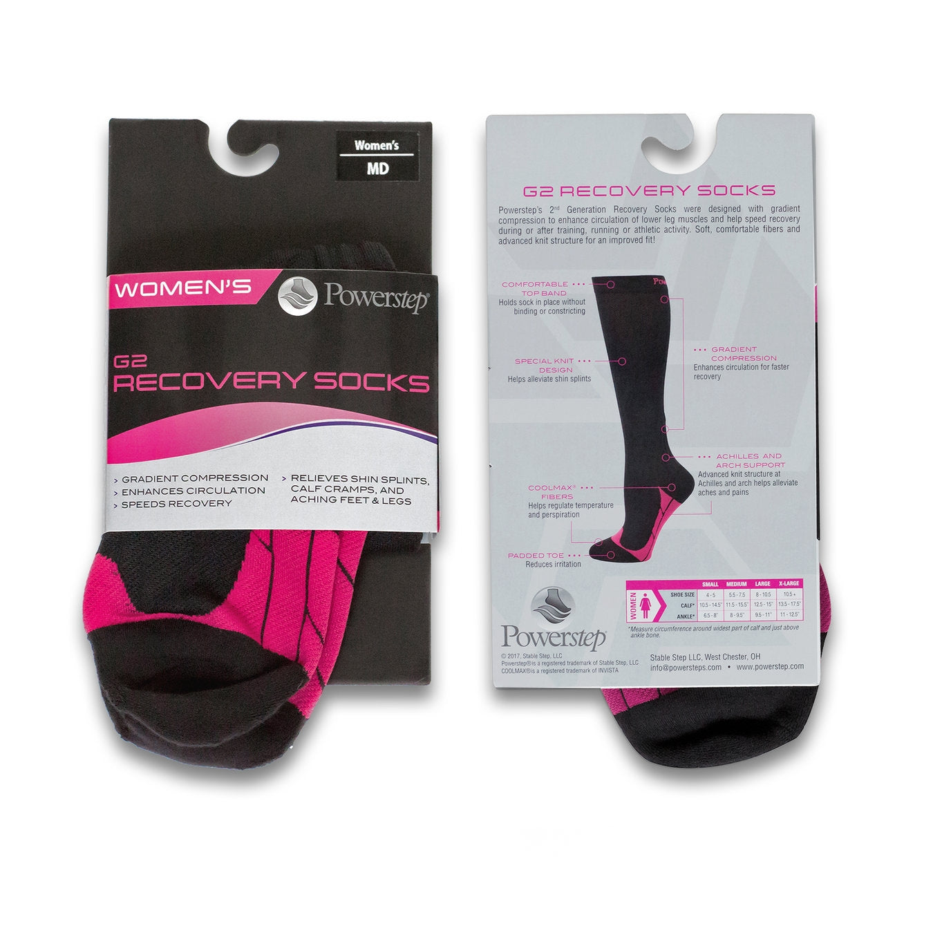 Powerstep G2 Compression Socks - Black and Pink - Small: Women's 4-5